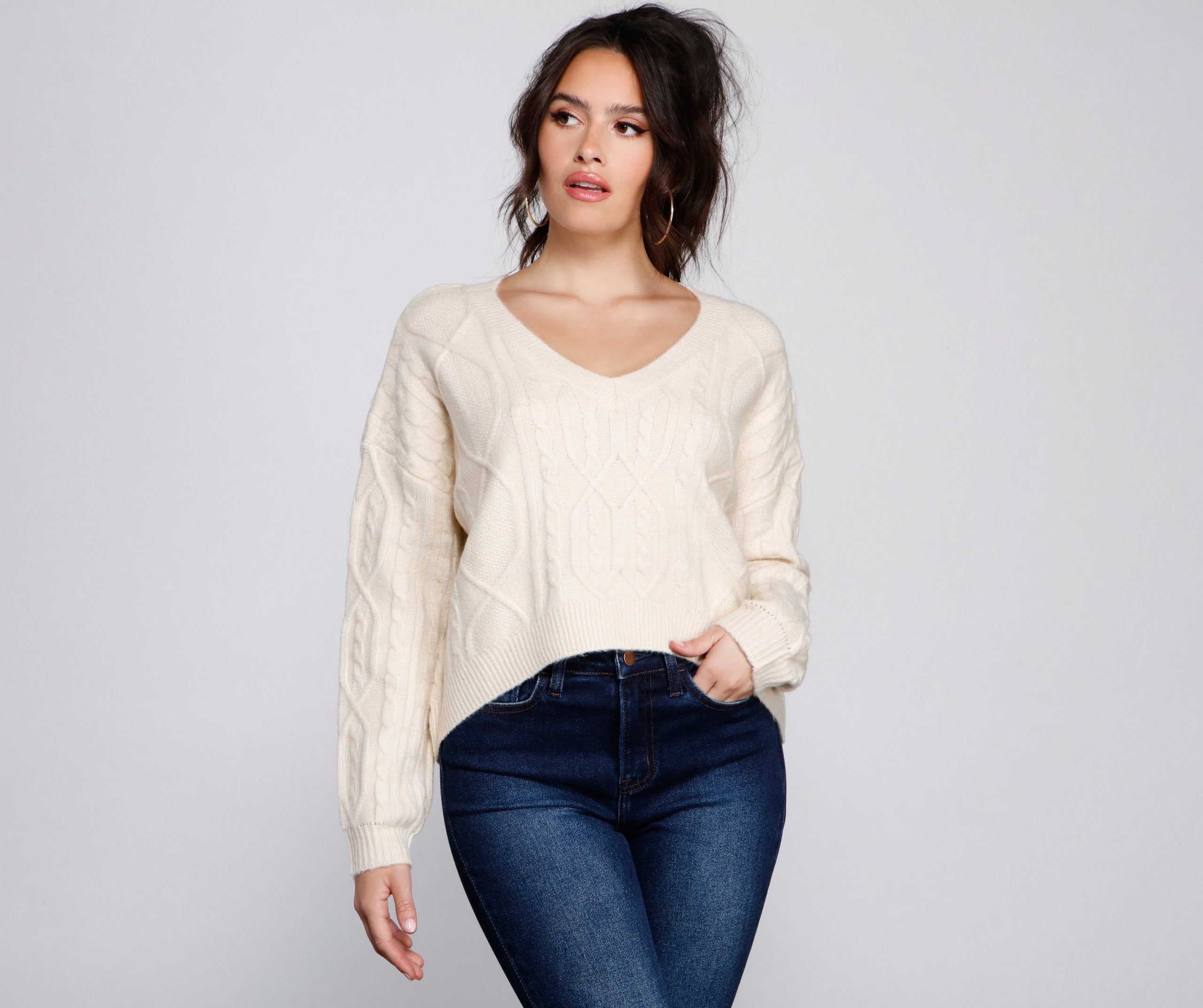 Cute And Cozy Cable Knit Cropped Sweater ladies-street