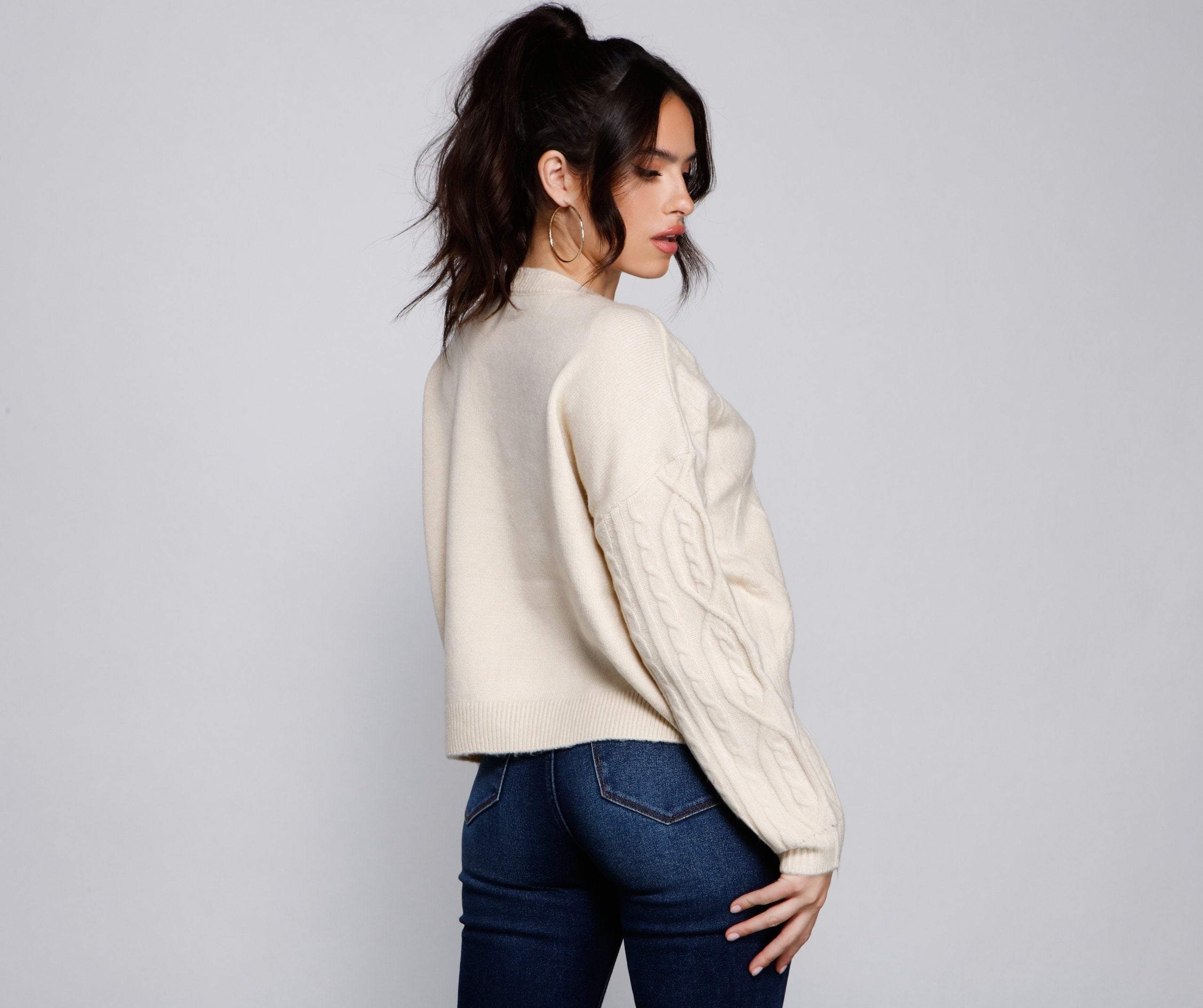 Cute And Cozy Cable Knit Cropped Sweater ladies-street