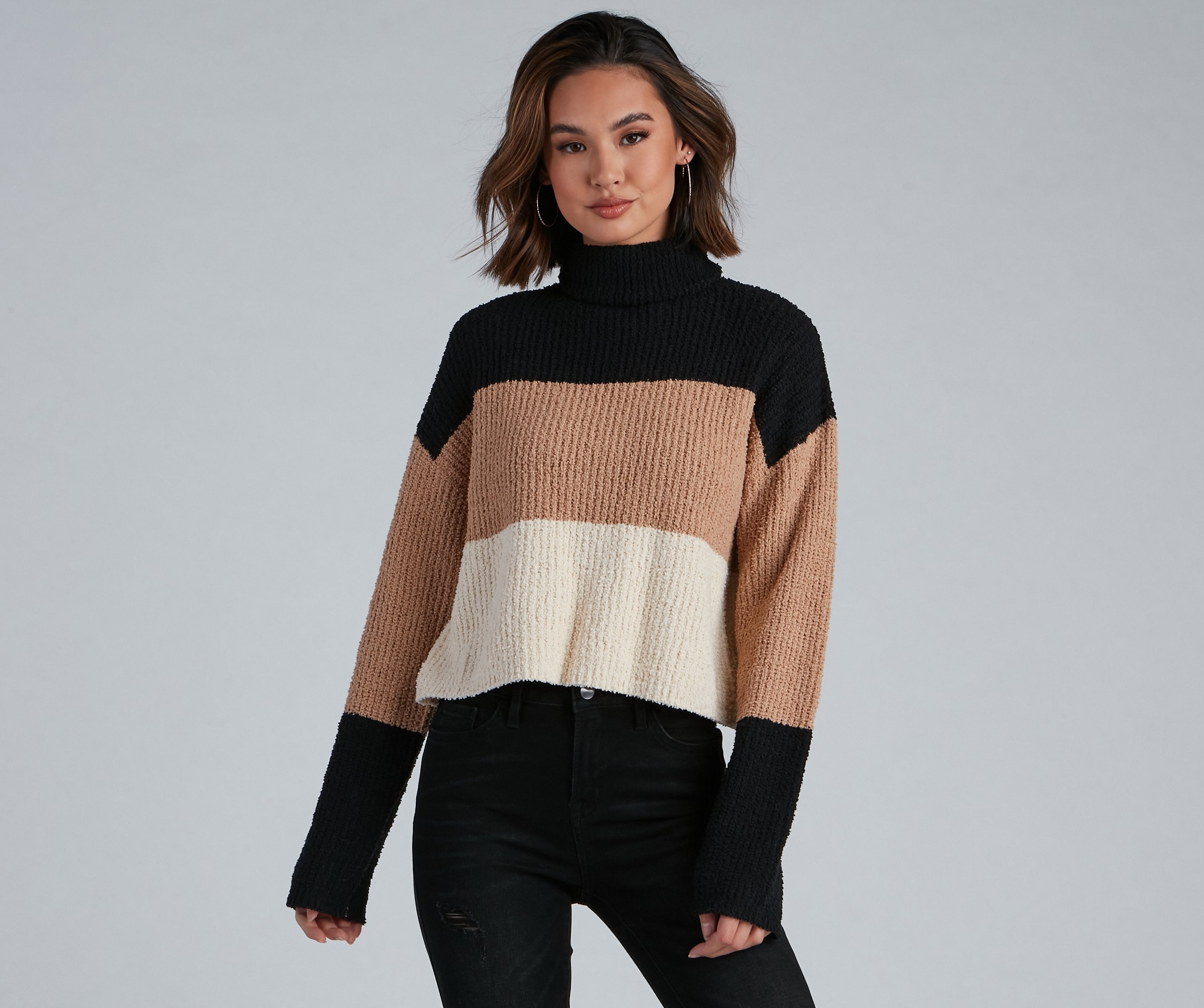 Cozy Color Block Waffle Knit Sweater Ins Street