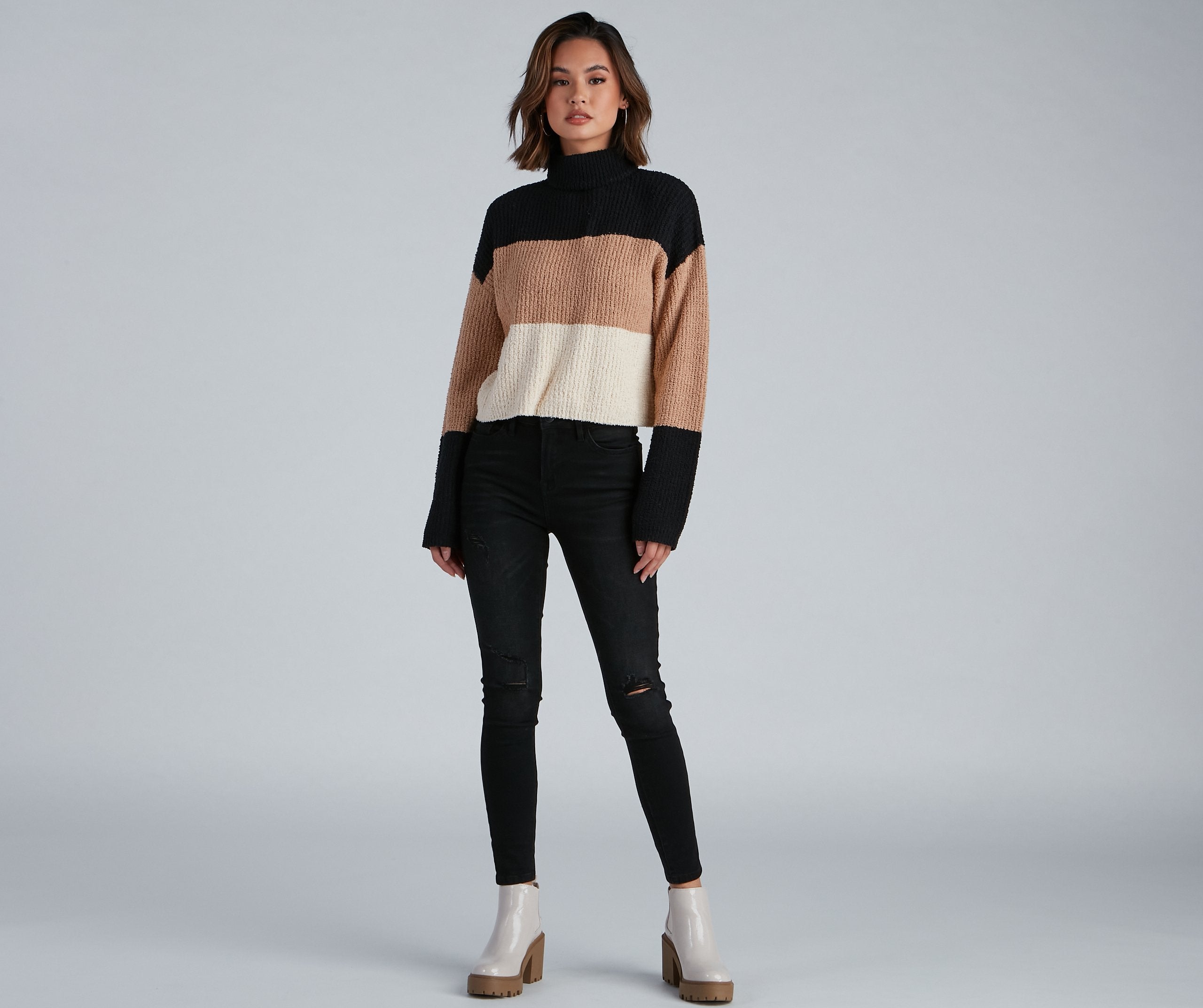 Cozy Color Block Waffle Knit Sweater Ins Street