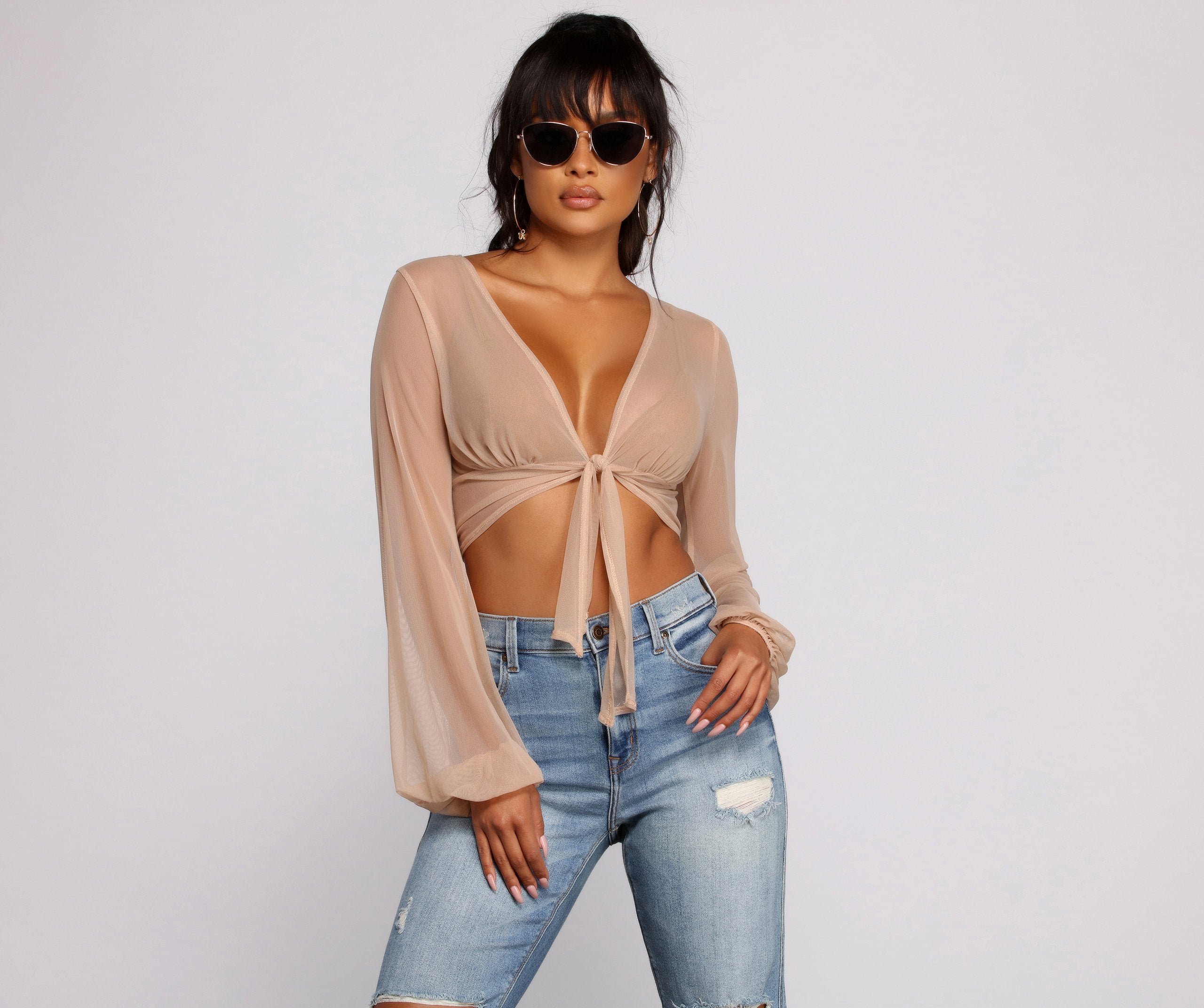 She's A Stunner Mesh Tie Front Top Ins Street