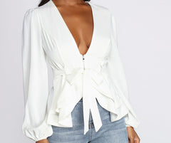 Simply Irresistible Zip Front Ruffled Blouse Ins Street