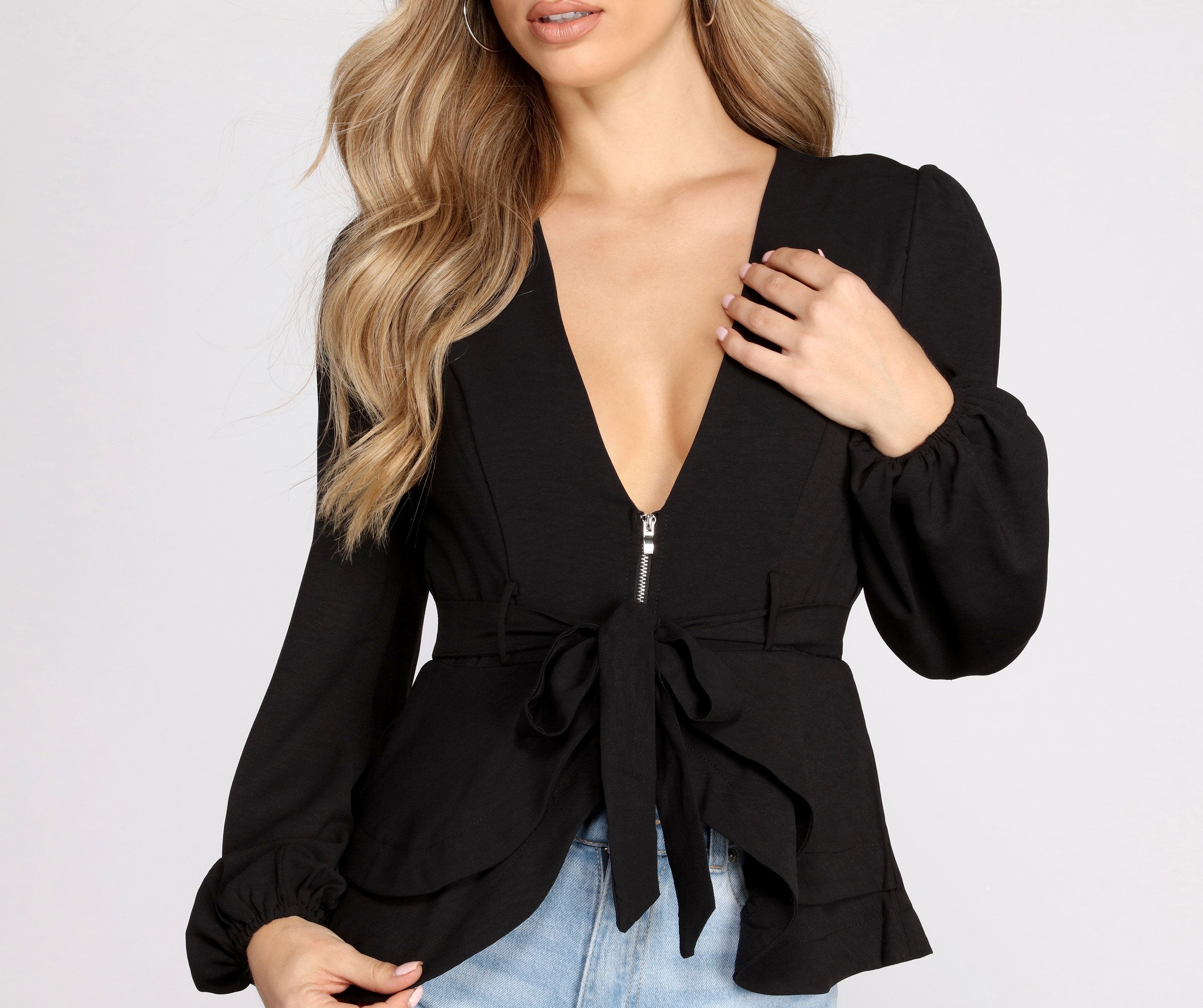 Simply Irresistible Zip Front Ruffled Blouse Ins Street