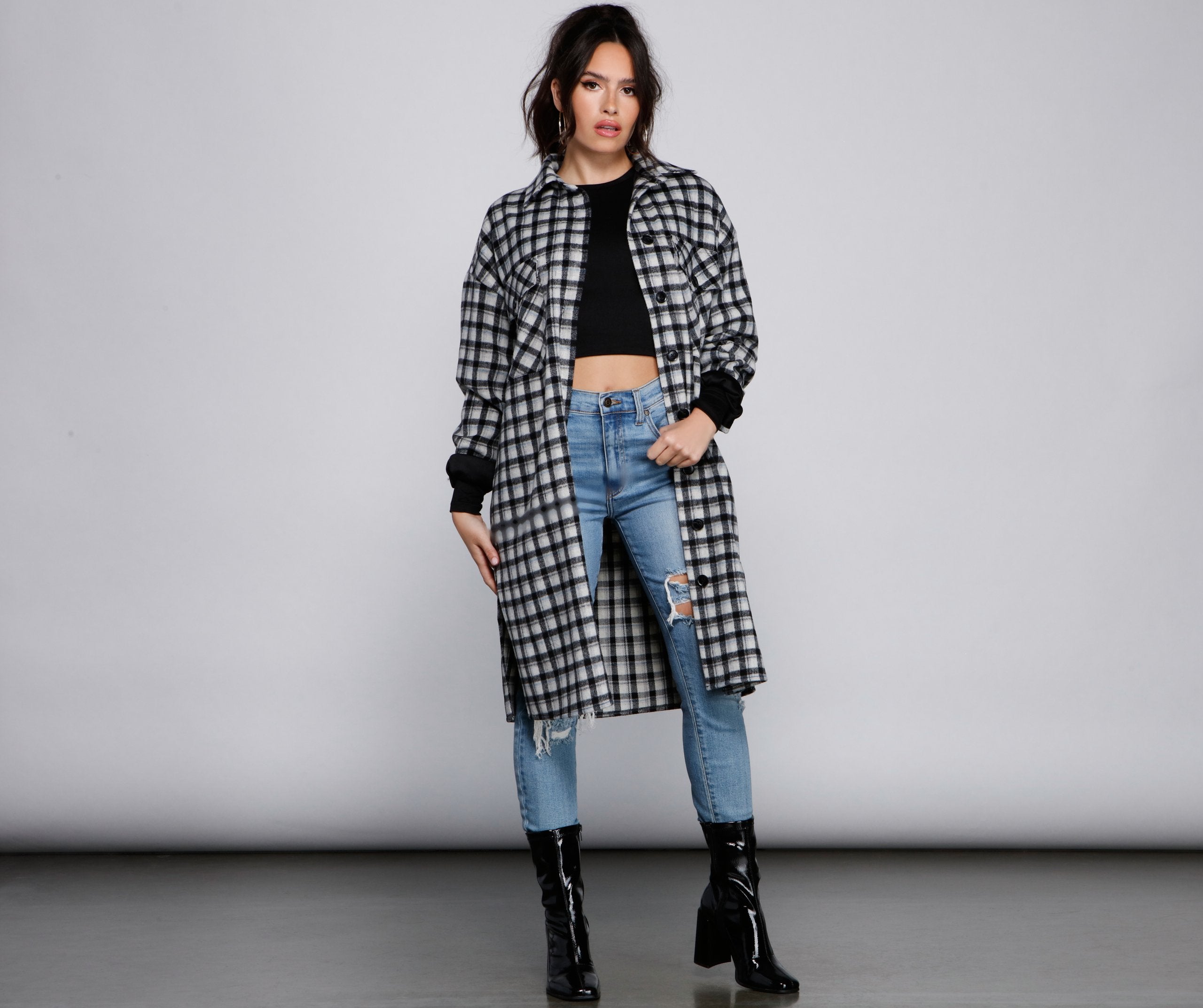 Cozy Days Long Plaid Shacket ladies-street