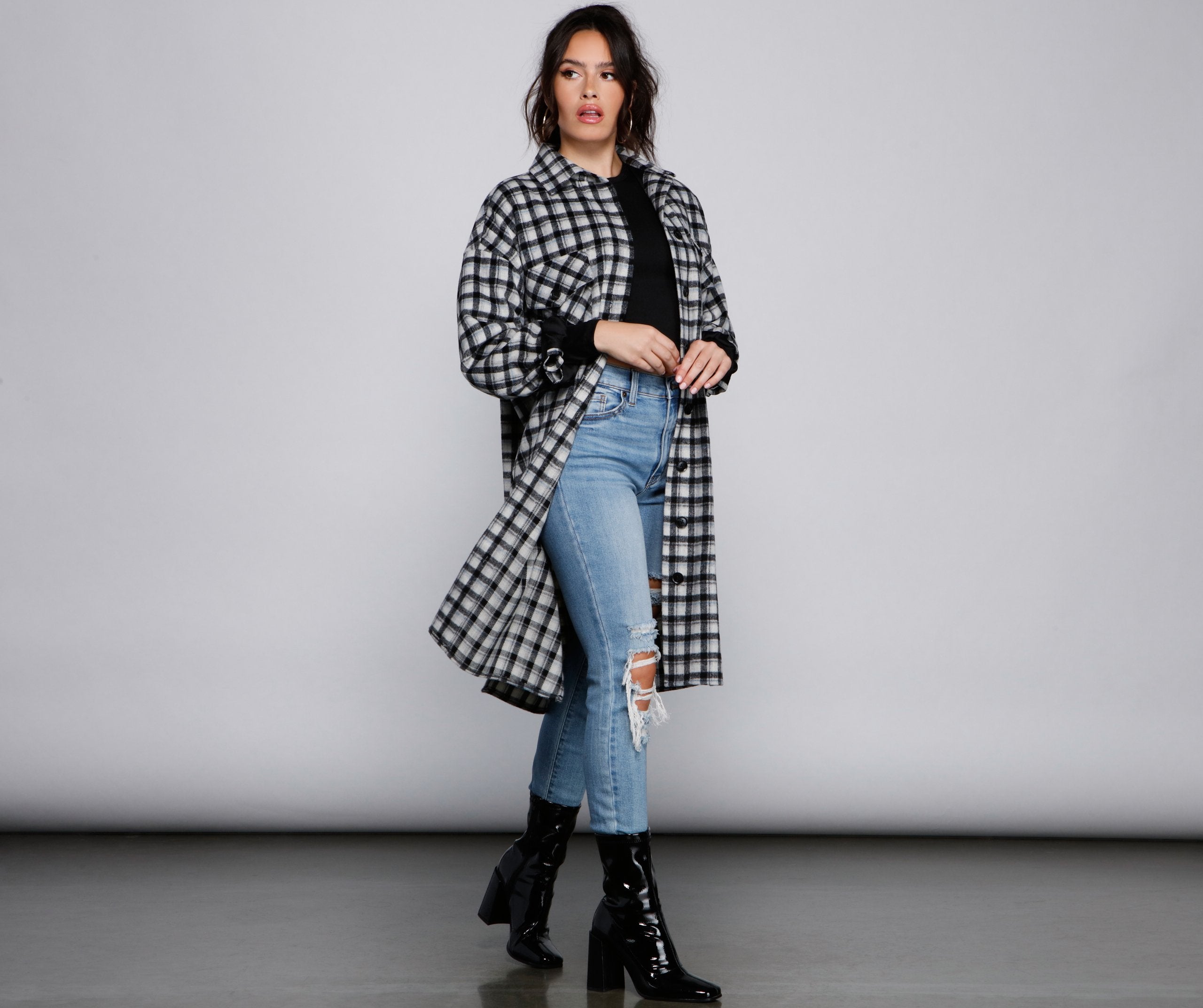 Cozy Days Long Plaid Shacket ladies-street