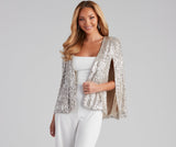 Curtain Call Sequin Knit Cape ladies-street
