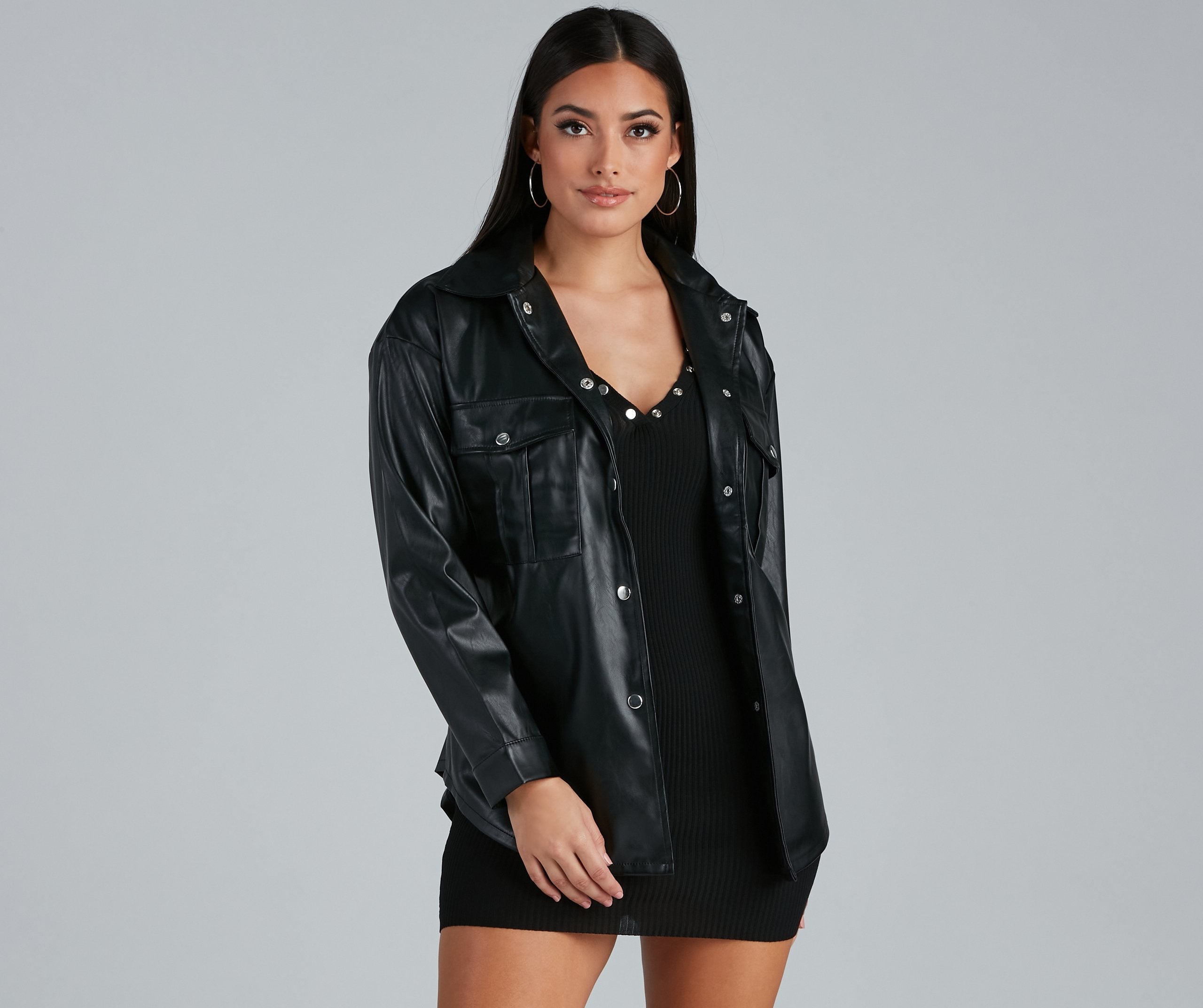 Sleek Trends Faux Leather Tie-Waist Shacket Ins Street