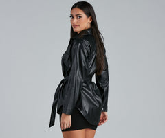 Sleek Trends Faux Leather Tie-Waist Shacket Ins Street