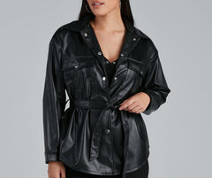 Sleek Trends Faux Leather Tie-Waist Shacket Ins Street