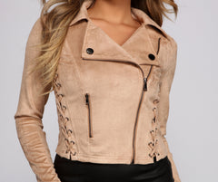 Lattice Faux Suede Moto Jacket Ins Street