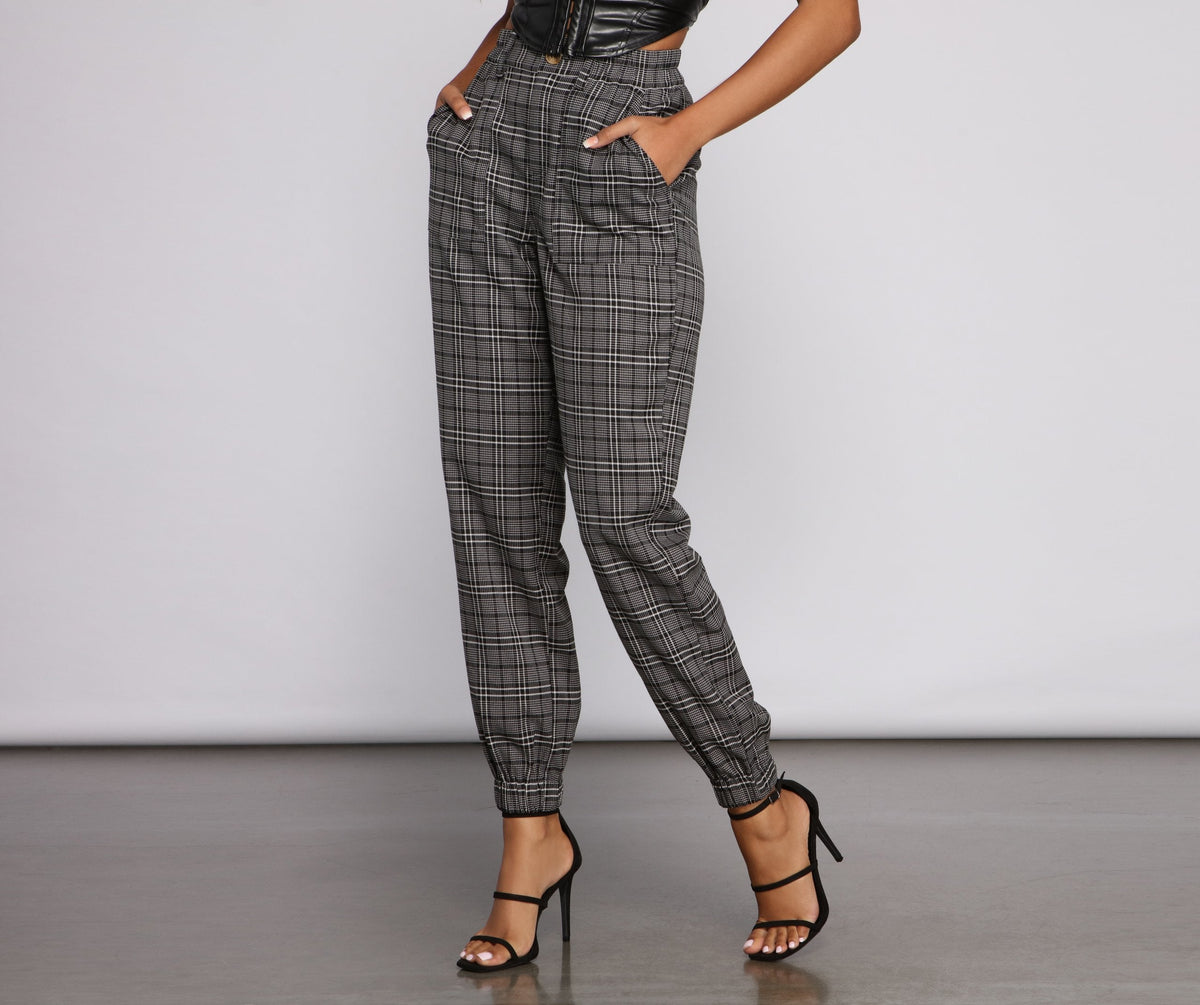 High Waist Plaid Joggers insstreet