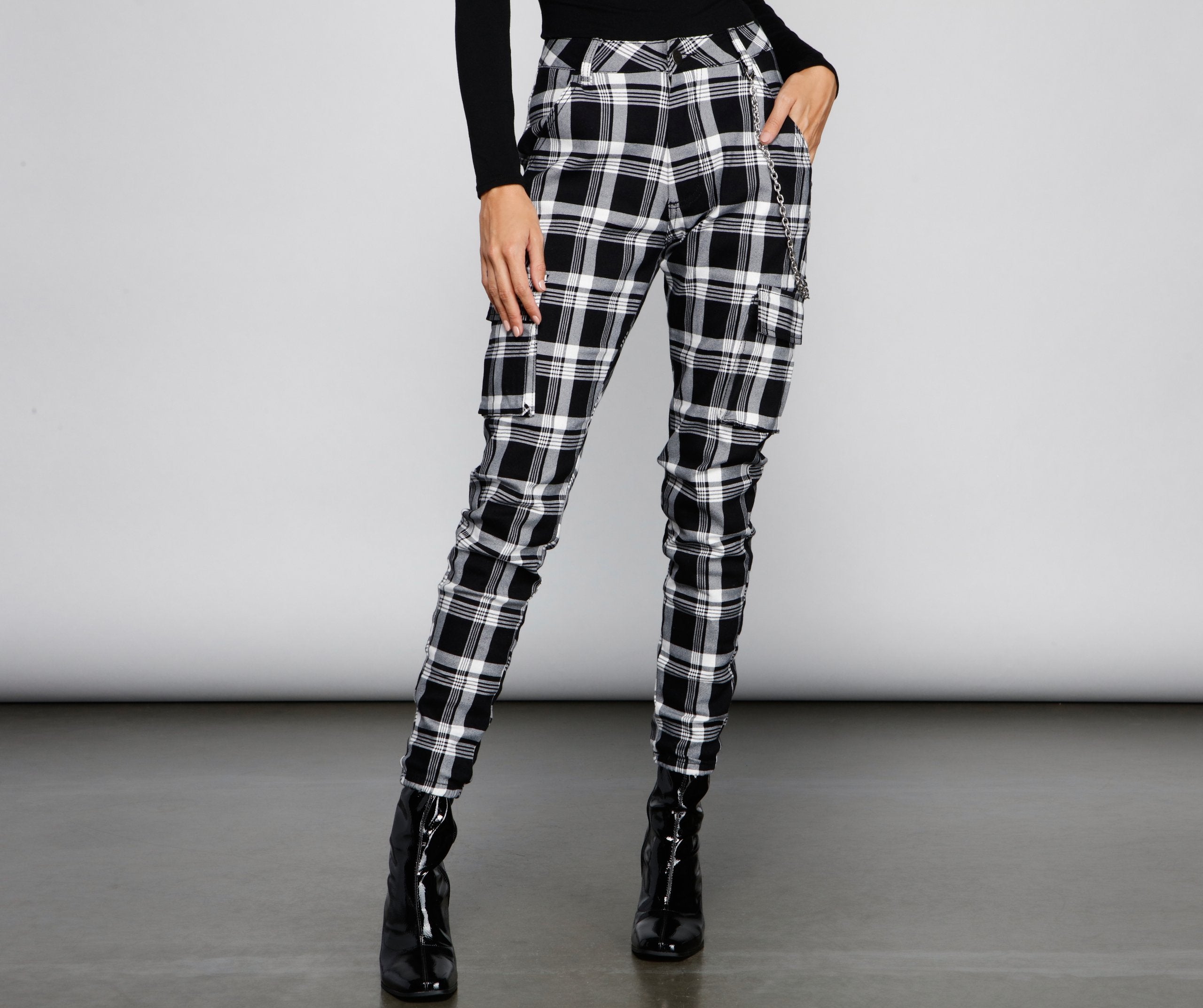 High Waist Plaid Joggers With Chain insstreet