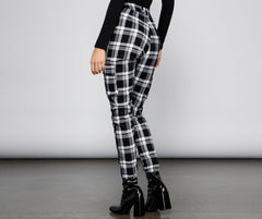 High Waist Plaid Joggers With Chain insstreet