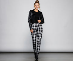 High Waist Plaid Joggers With Chain insstreet