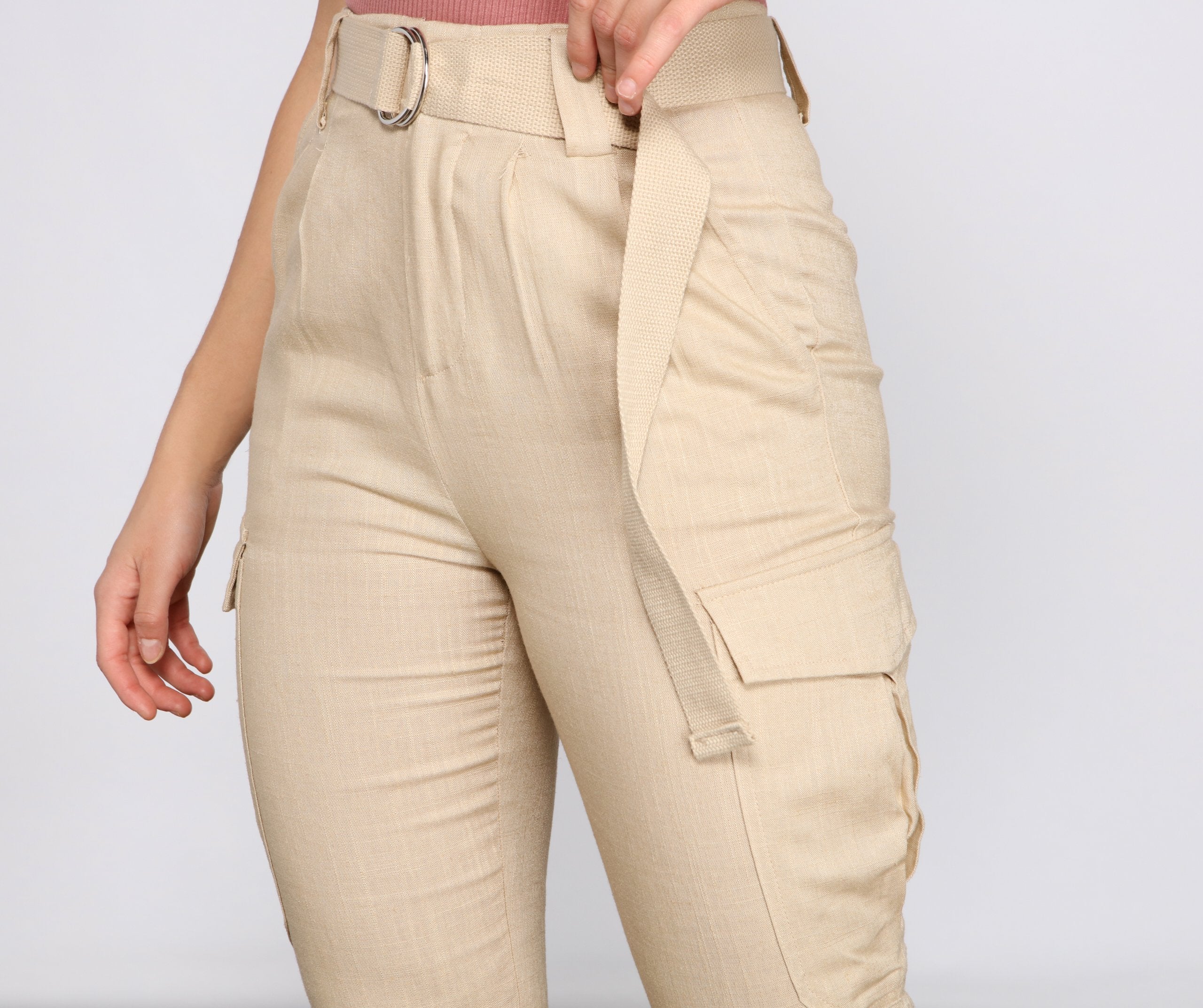 High Waist Linen Cargo Pants insstreet