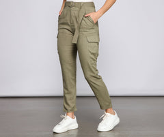 High Waist Linen Cargo Pants insstreet