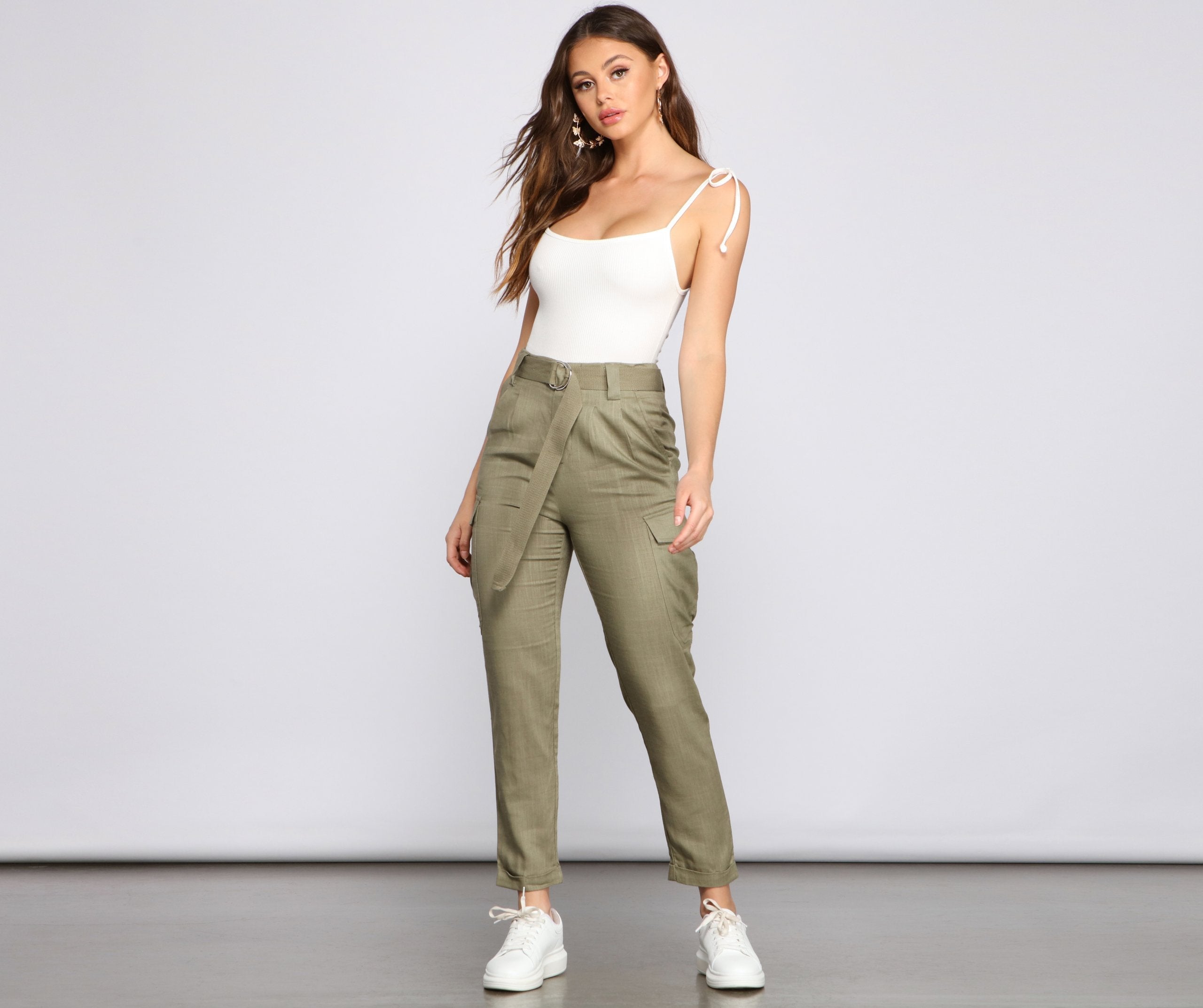 High Waist Linen Cargo Pants insstreet