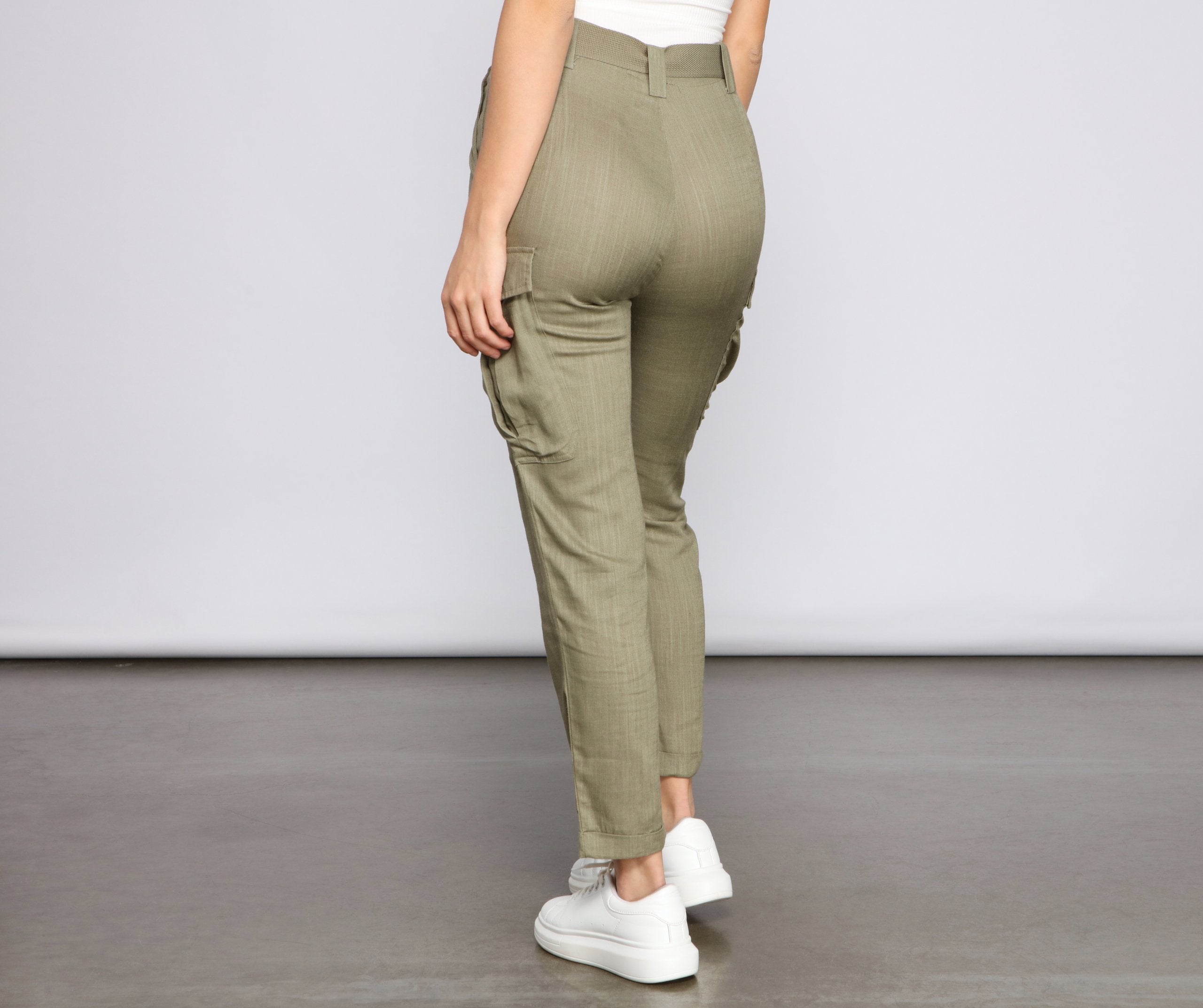 High Waist Linen Cargo Pants insstreet