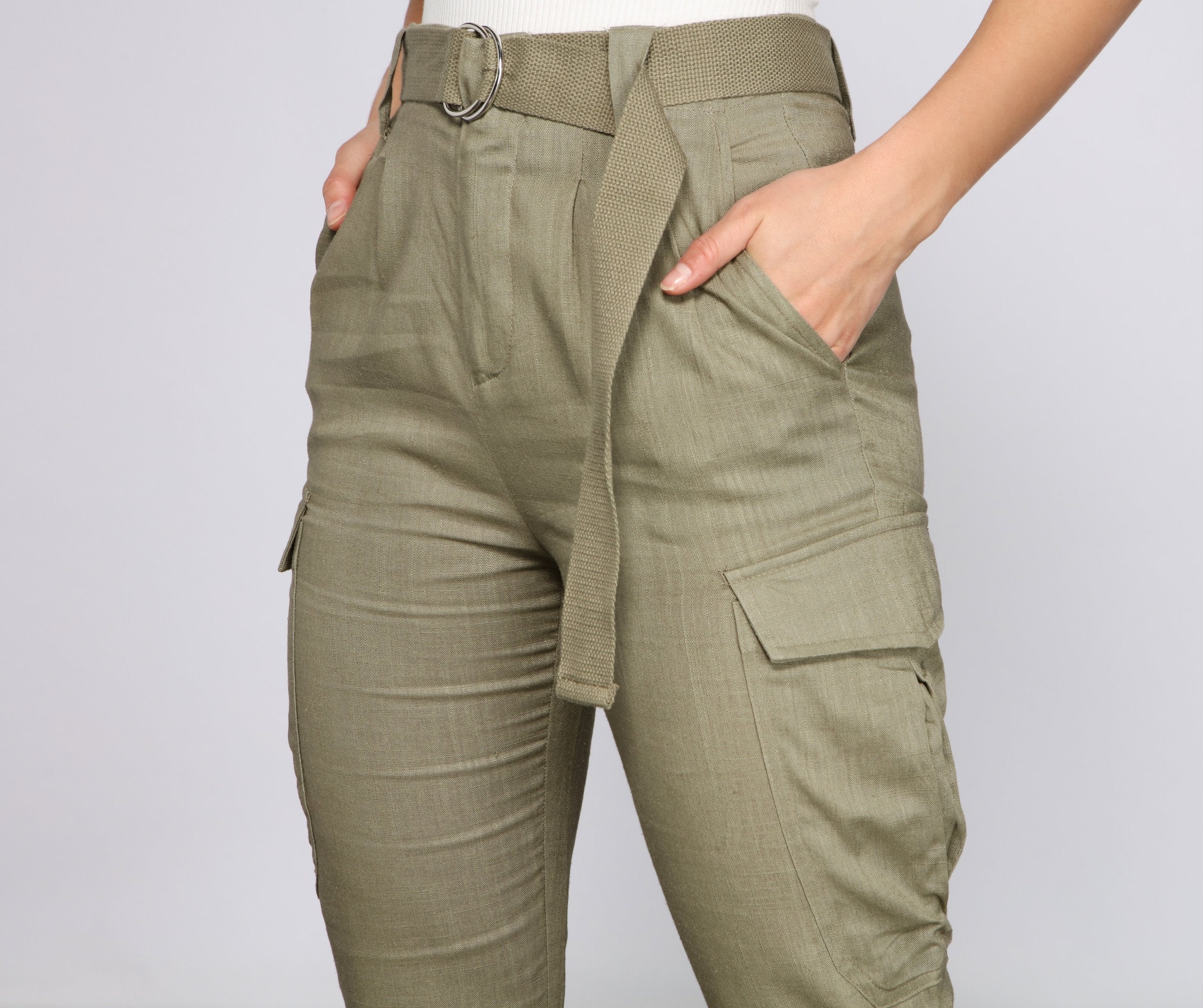 High Waist Linen Cargo Pants insstreet