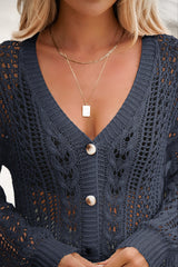 Openwork Ribbed Cuff Longline Cardigan Ins Street