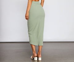 High Rise Drama Ruched Midi Skirt insstreet