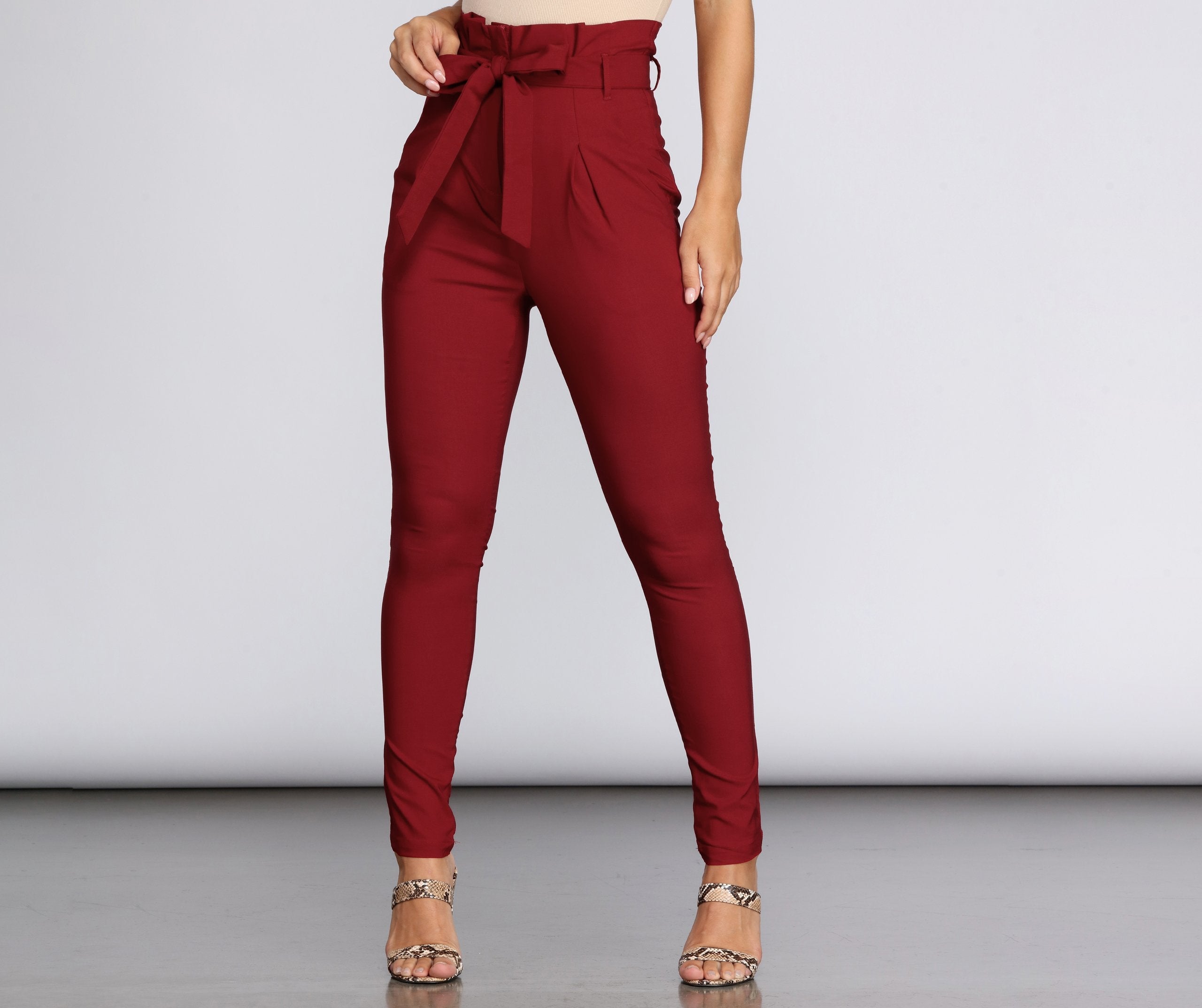 High Waist Paperbag Skinny Dress Pants insstreet