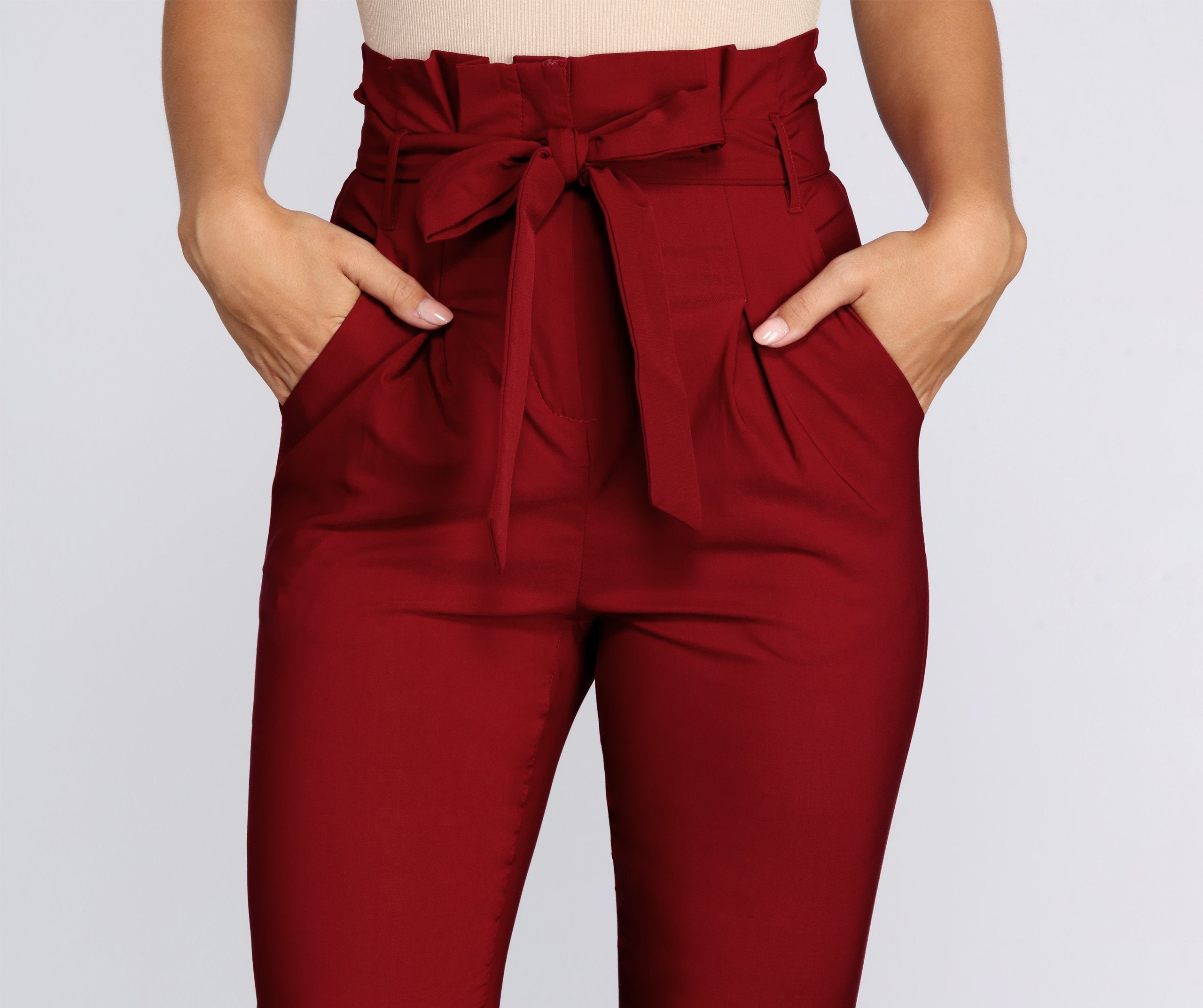 High Waist Paperbag Skinny Dress Pants insstreet