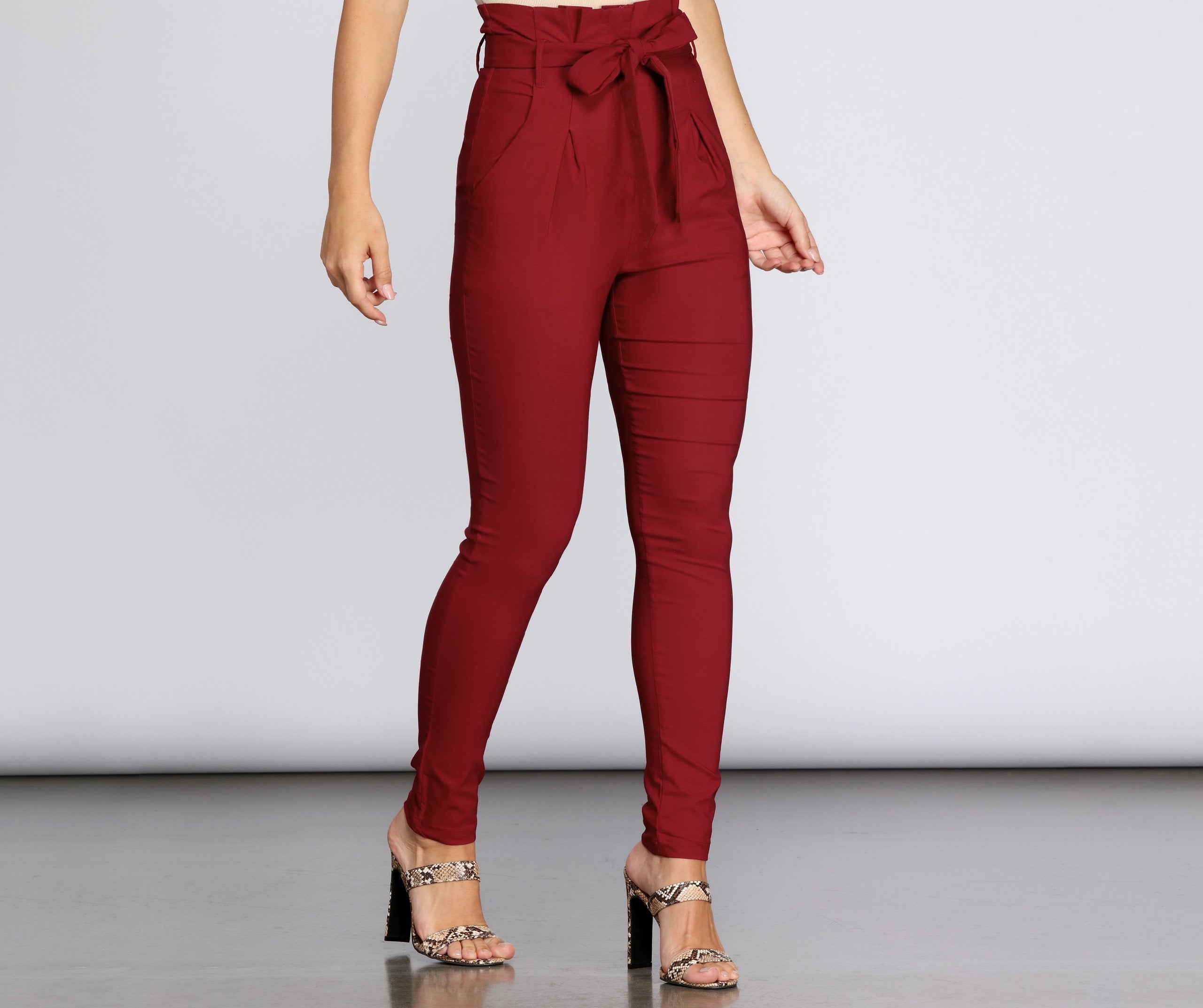 High Waist Paperbag Skinny Dress Pants insstreet