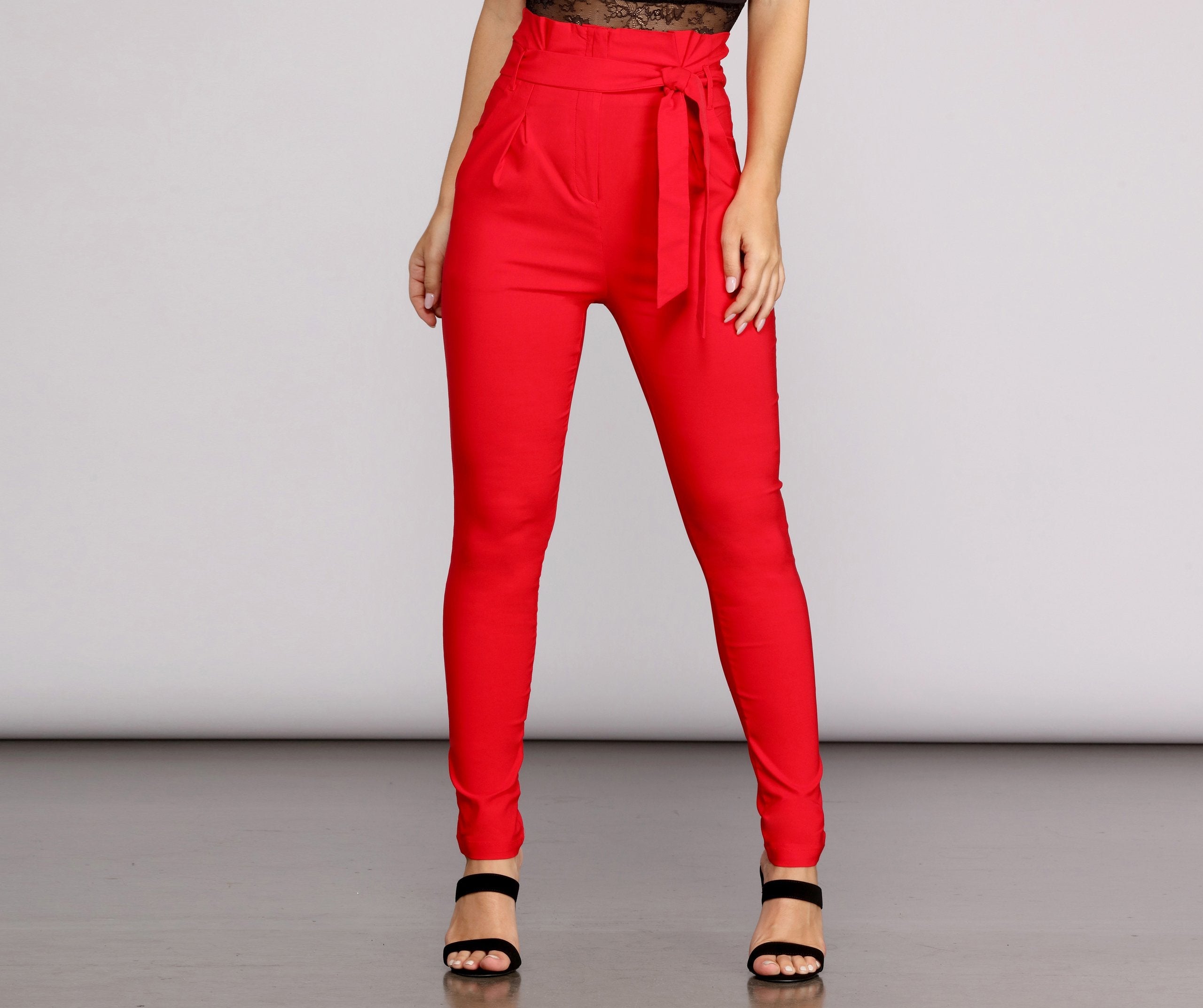 High Waist Paperbag Skinny Dress Pants insstreet