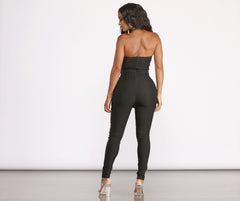 Sleeveless Twill Tie Waist Catsuit Ins Street