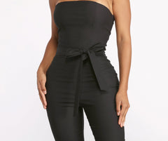 Sleeveless Twill Tie Waist Catsuit Ins Street