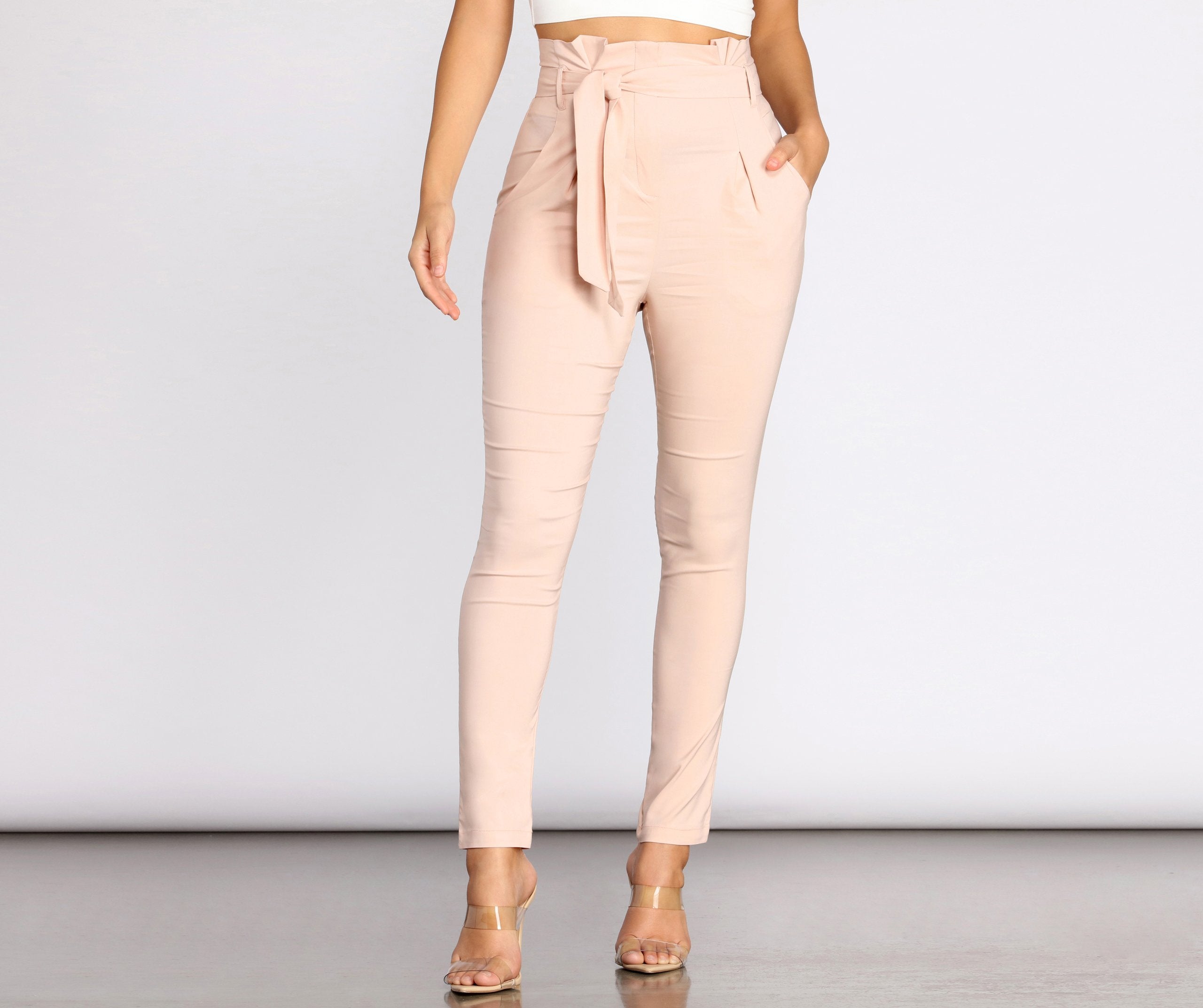 High Waist Paperbag Skinny Dress Pants insstreet