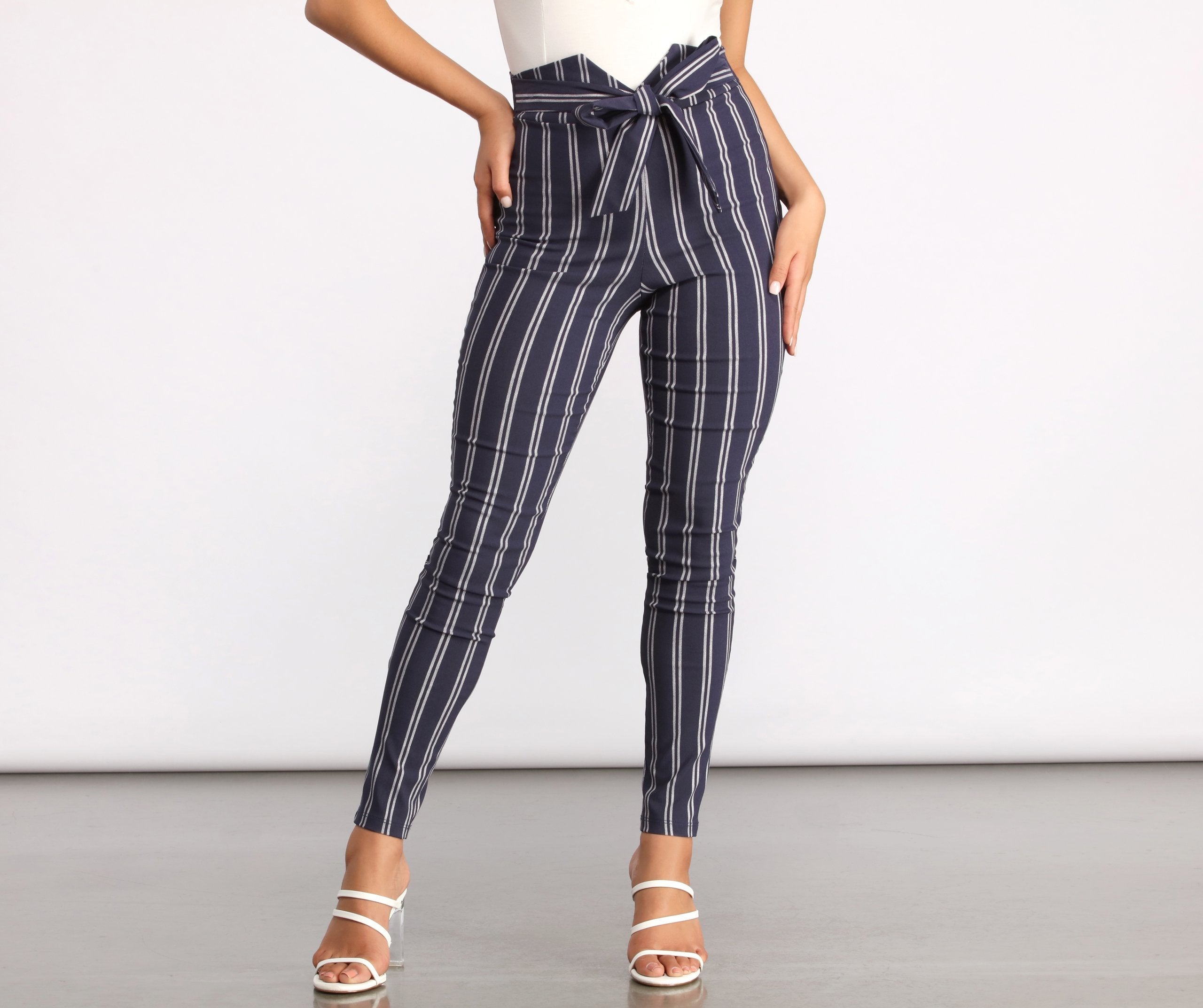 High Waist Double Striped Skinny Dress Pants insstreet