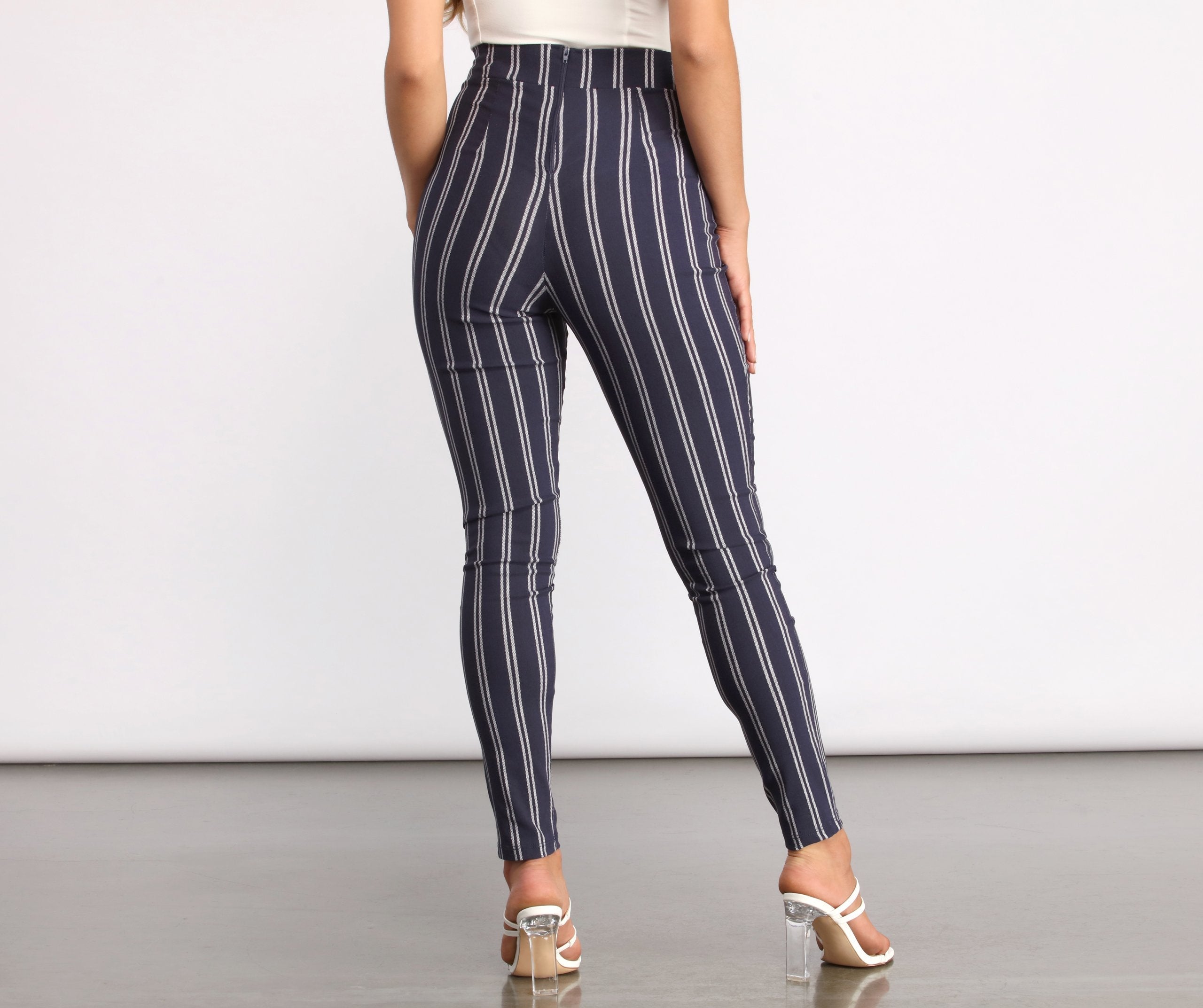 High Waist Double Striped Skinny Dress Pants insstreet