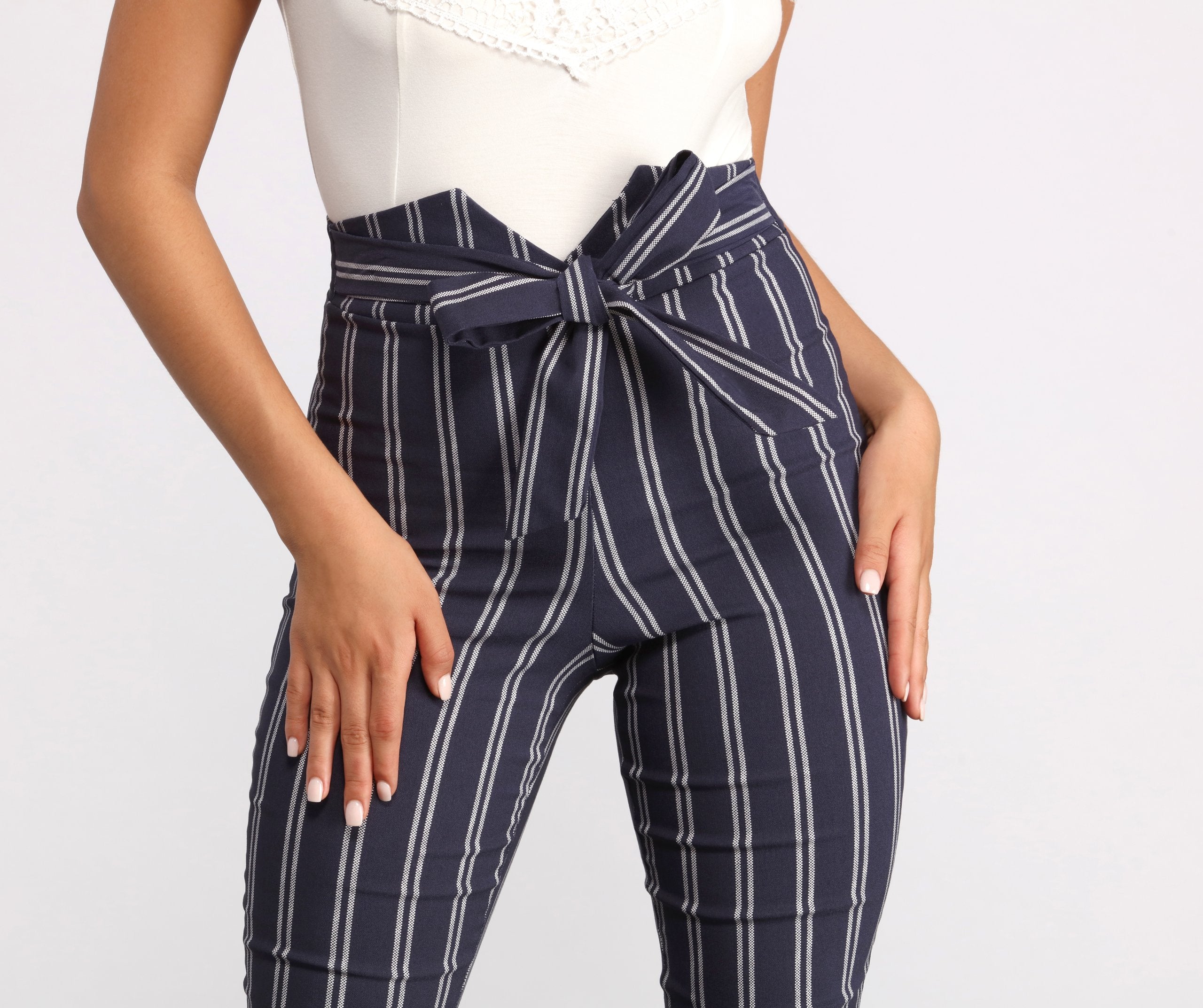 High Waist Double Striped Skinny Dress Pants insstreet