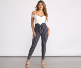 High Waist Double Striped Skinny Dress Pants insstreet