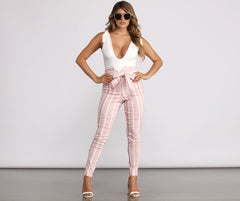 High Waist Double Striped Skinny Dress Pants insstreet