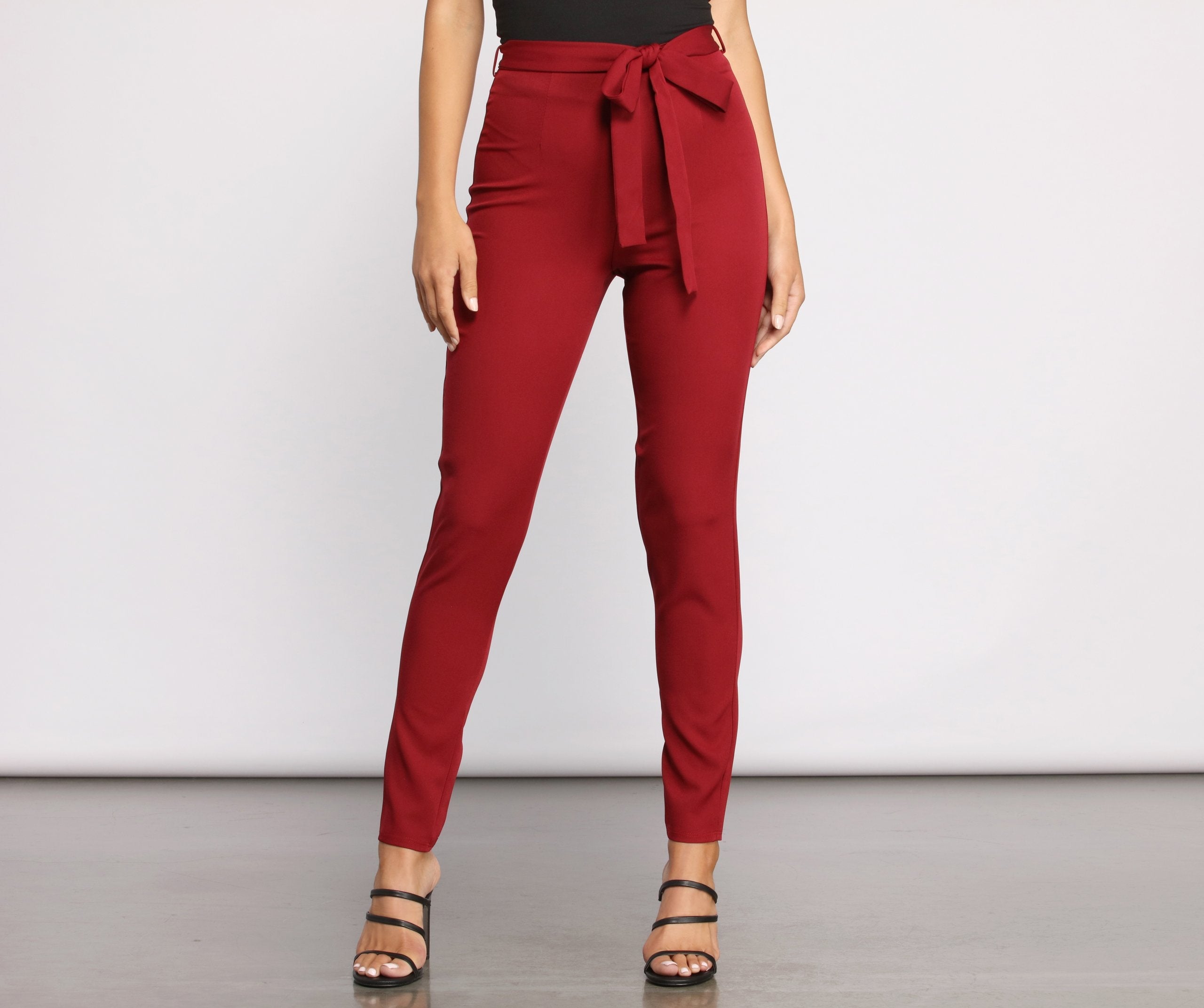 High Rise Tie Waist Tapered Pants insstreet