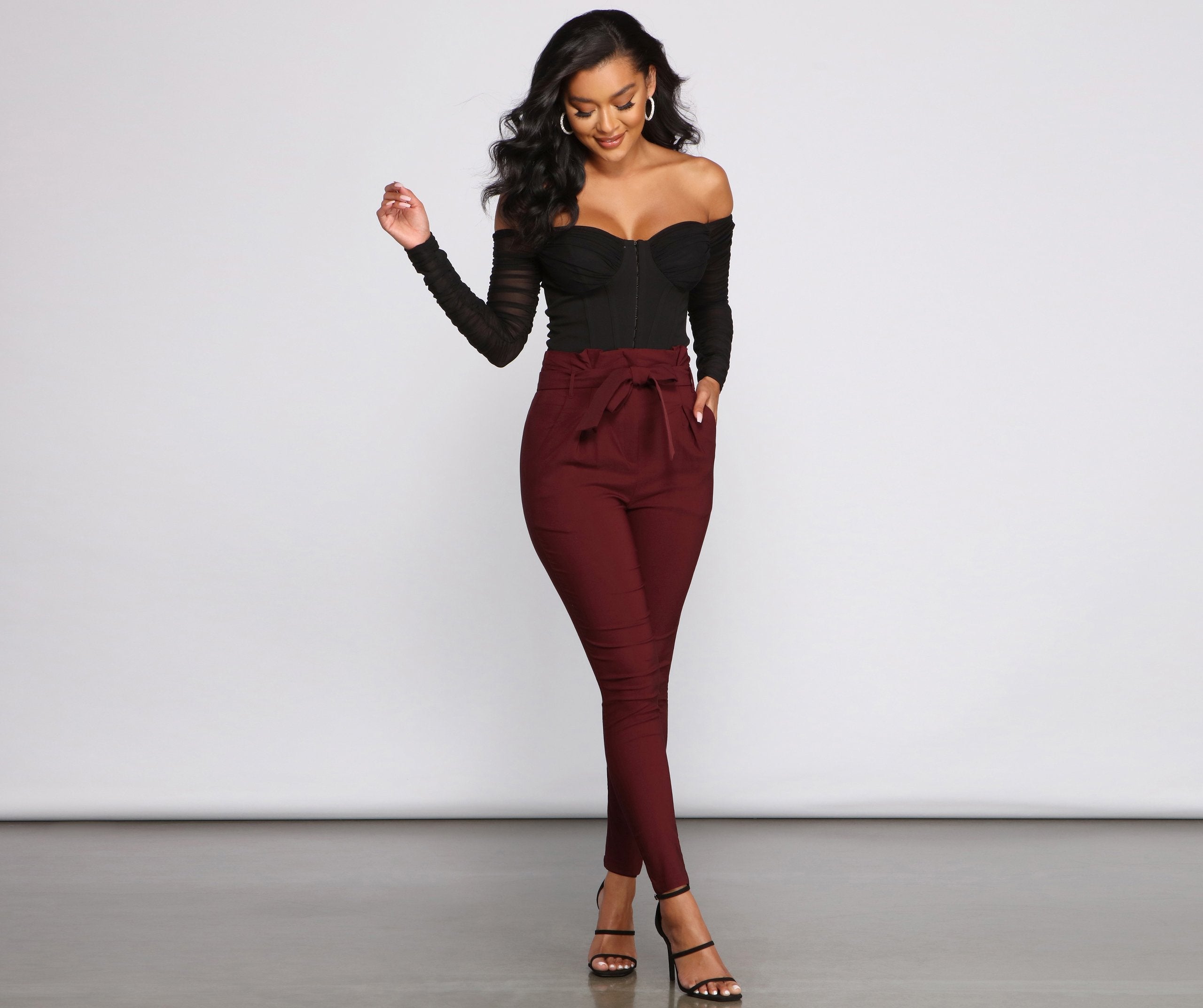 High Waist Paperbag Skinny Dress Pants insstreet