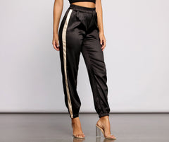 Sleek Striped Satin Joggers Ins Street