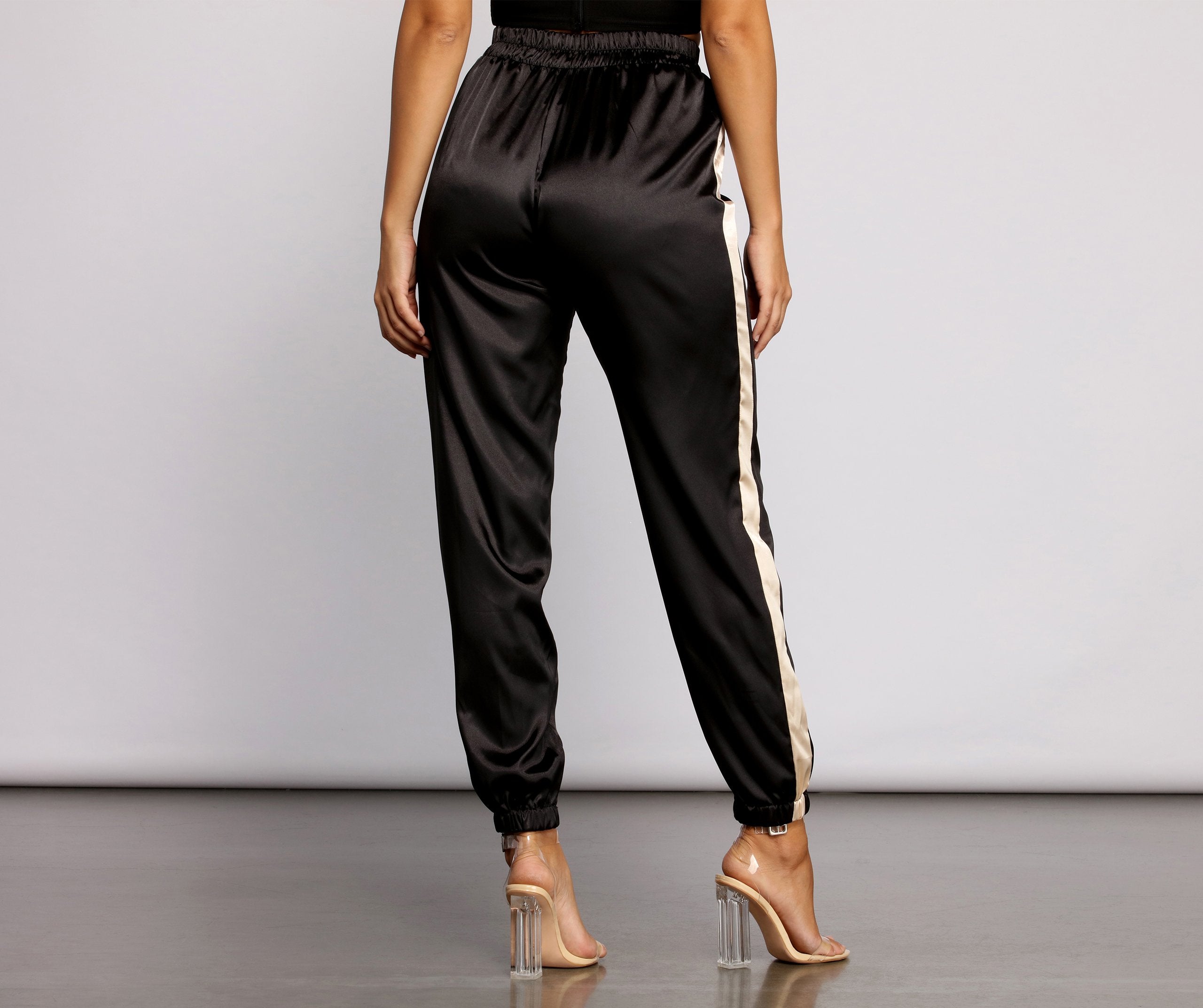 Sleek Striped Satin Joggers Ins Street