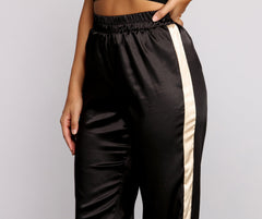 Sleek Striped Satin Joggers Ins Street