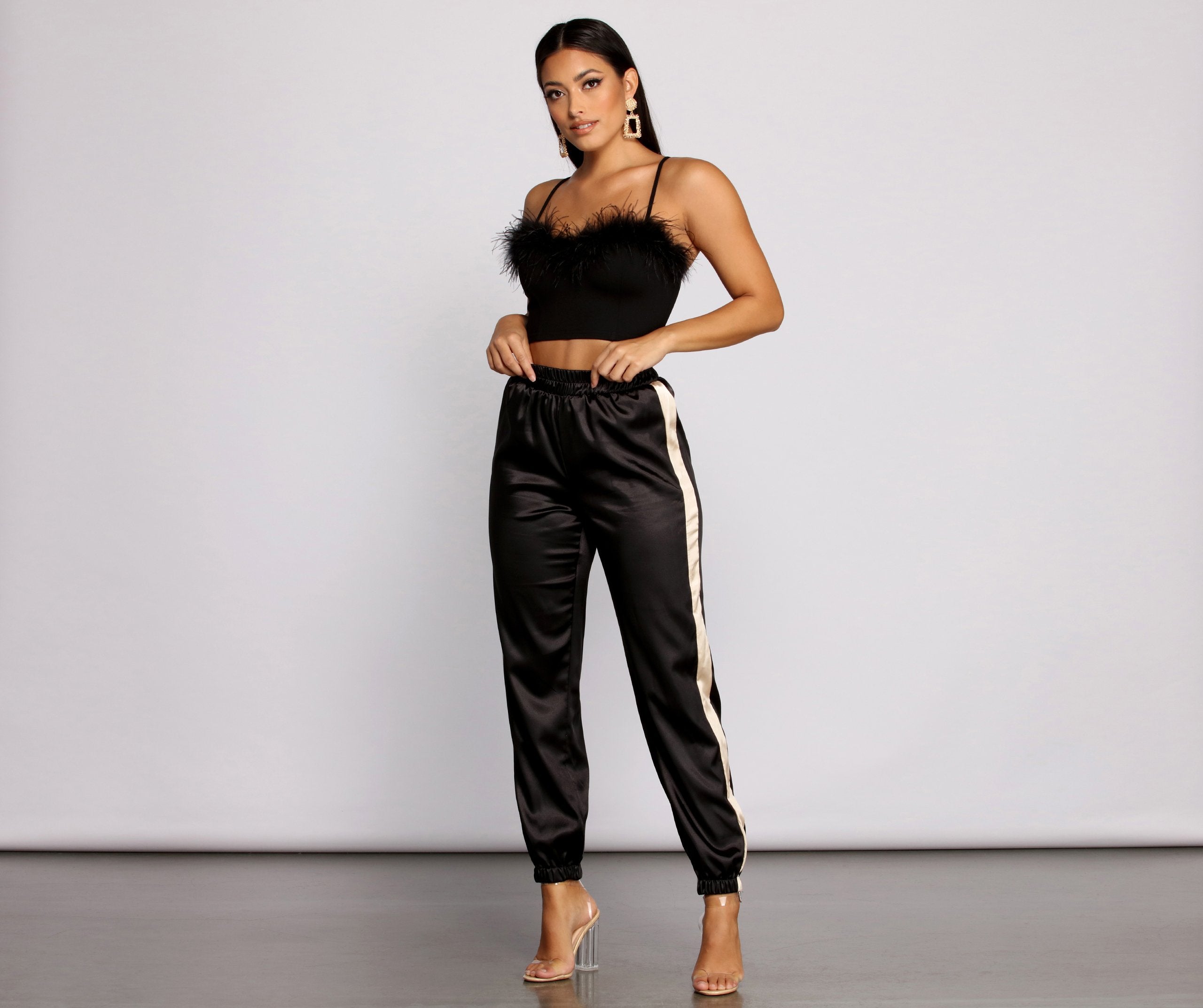 Sleek Striped Satin Joggers Ins Street