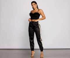 Sleek Striped Satin Joggers Ins Street