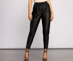 High Waist Faux Leather Cargo Pants insstreet