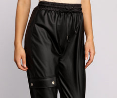 High Waist Faux Leather Cargo Pants insstreet