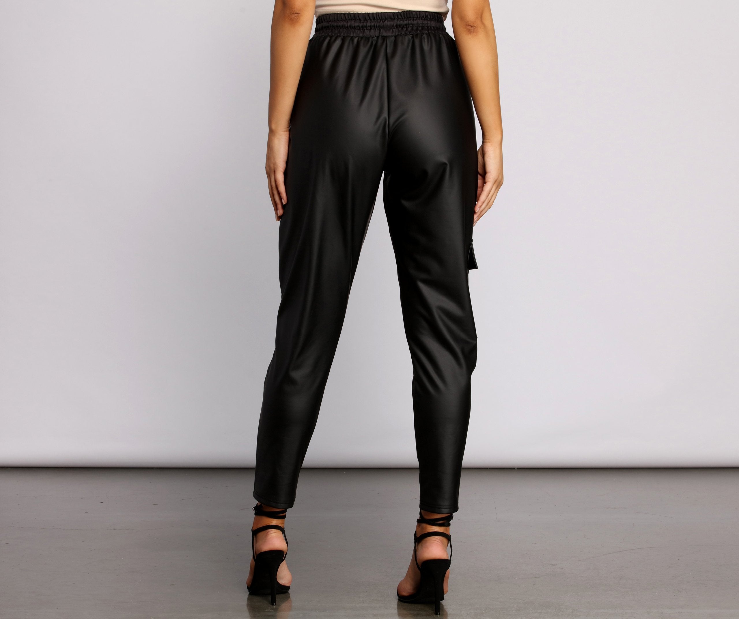 High Waist Faux Leather Cargo Pants insstreet