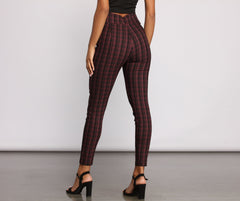 High Waist Snap Front Plaid Skinny Pants insstreet