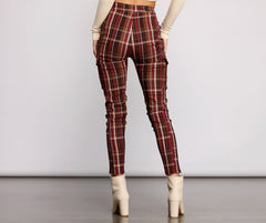 High Waist Plaid Cargo Skinny Pants insstreet