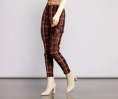 High Waist Plaid Cargo Skinny Pants insstreet